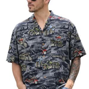 Vintage 90s Men's 2XL Motorcycle Hawaiian Shirt Paradise Found Rayon USA Made